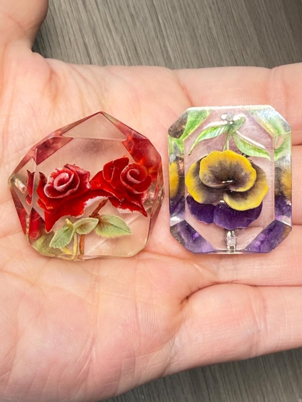 Pressed Flowers Vintage Resin Flower Brooch Set Real Flowers Lucite Pins Handmad
